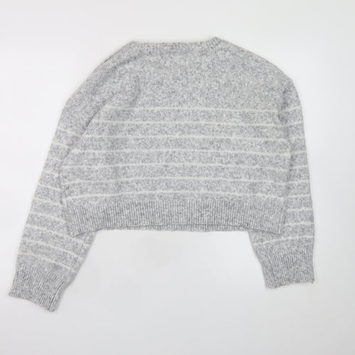 River Island Womens Grey Striped Knit Button Shoulder Jumper M