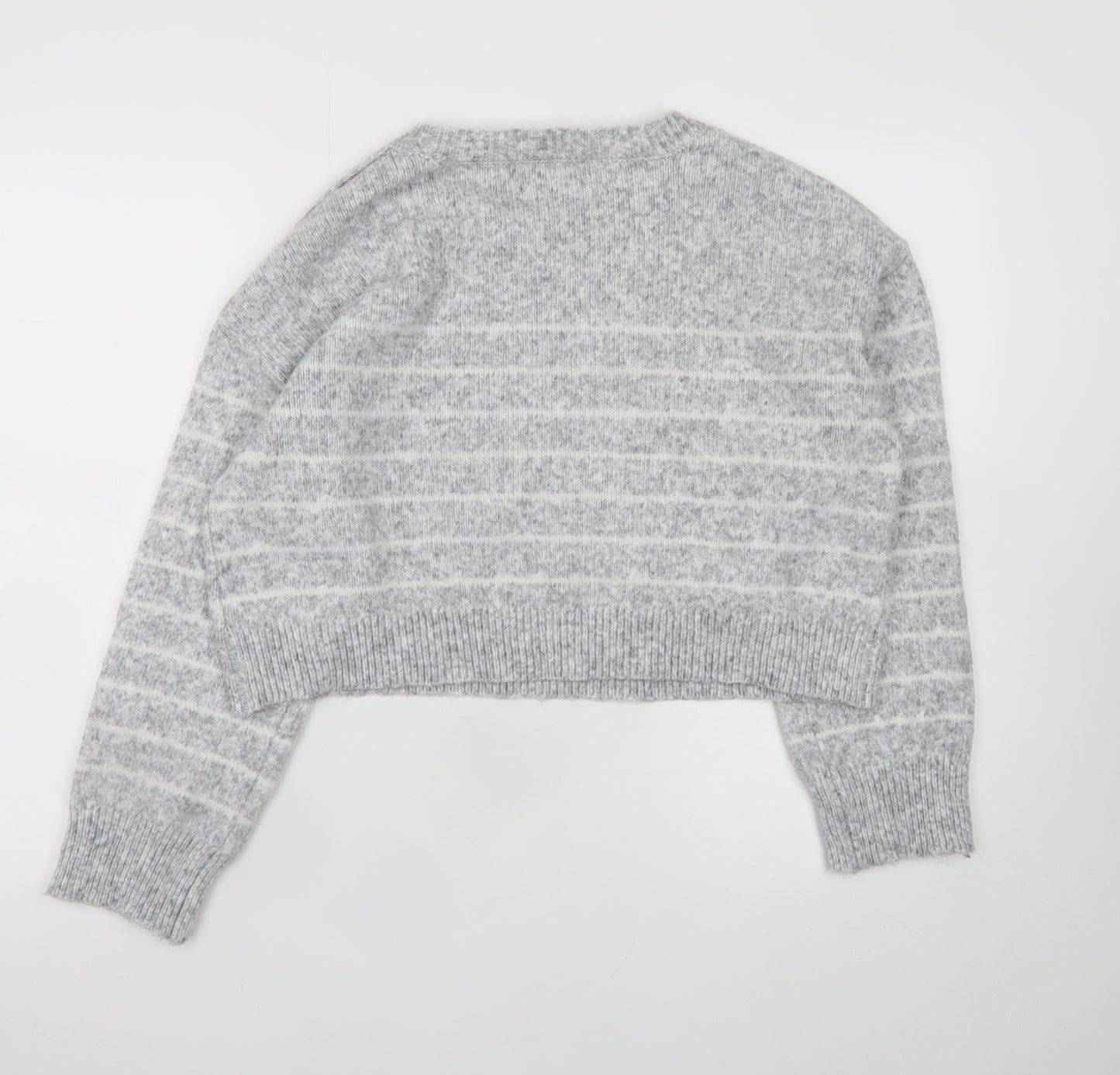 River Island Womens Grey Striped Knit Button Shoulder Jumper M