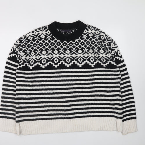 Marks and Spencer Women Black & White Fair Isle Knit Jumper L