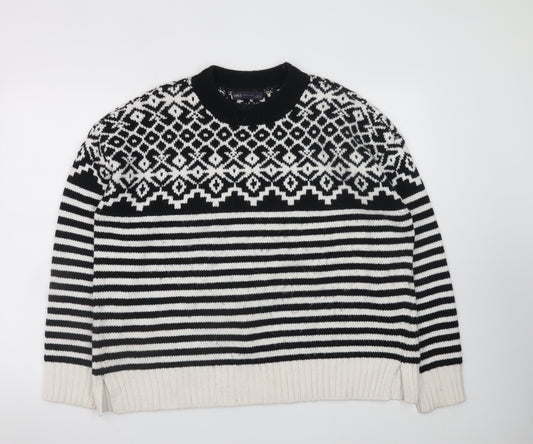 Marks and Spencer Women Black & White Fair Isle Knit Jumper L