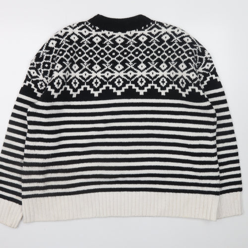 Marks and Spencer Women Black & White Fair Isle Knit Jumper L