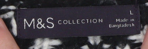 Marks and Spencer Women Black & White Fair Isle Knit Jumper L