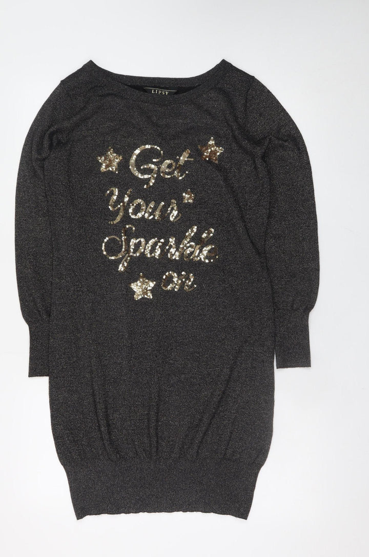 Lipsy Women’s Black Sequin Jumper Dress Size 12
