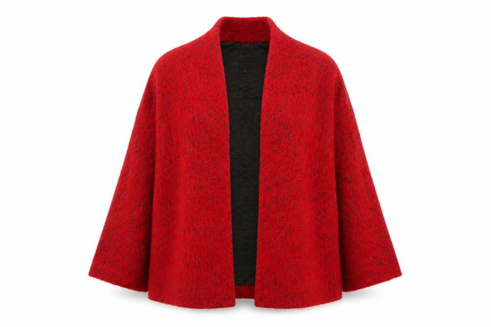 Front view of ottod’Ame Women Red Mohair Blend Open Cape Jacket, size 10