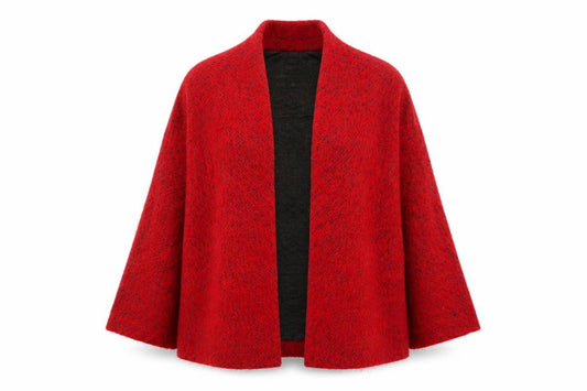 Front view of ottod’Ame Women Red Mohair Blend Open Cape Jacket, size 10