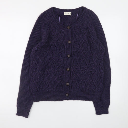 Marks and Spencer Women Purple Cable-Knit Cardigan UK 12 Wool Blend