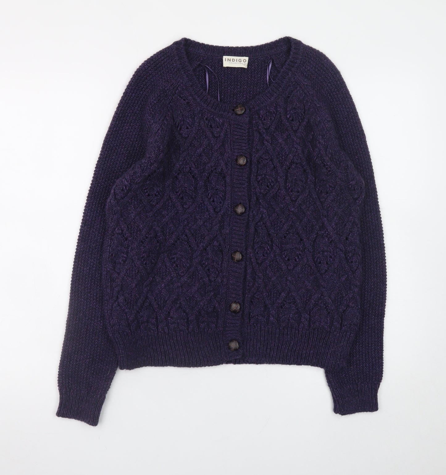 Marks and Spencer Women Purple Cable-Knit Cardigan UK 12 Wool Blend