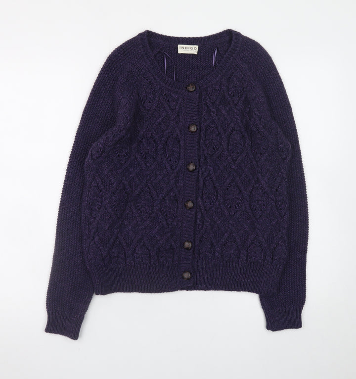 Marks and Spencer Women Purple Cable-Knit Cardigan UK 12 Wool Blend