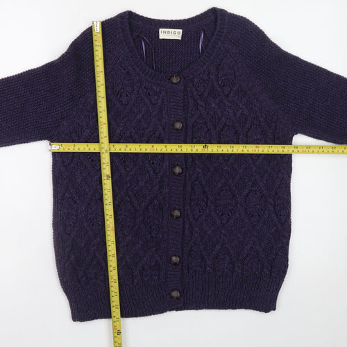 Marks and Spencer Women Purple Cable-Knit Cardigan UK 12 Wool Blend