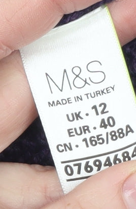 Marks and Spencer Women Purple Cable-Knit Cardigan UK 12 Wool Blend