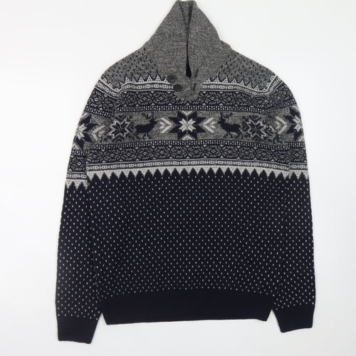 Next Men’s Grey Fair Isle Shawl Collar Jumper Medium