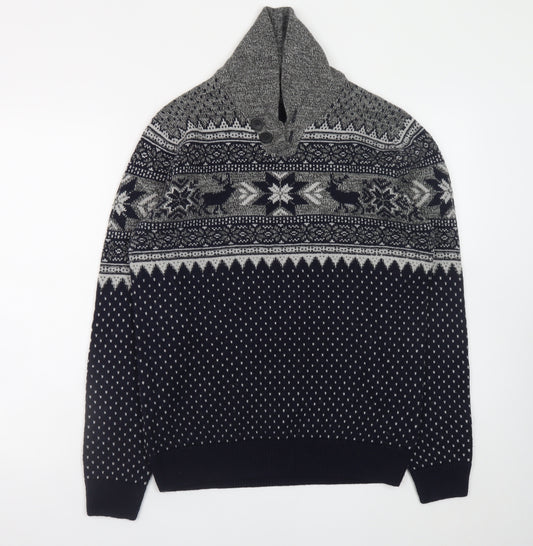 Next Men’s Grey Fair Isle Shawl Collar Jumper Medium