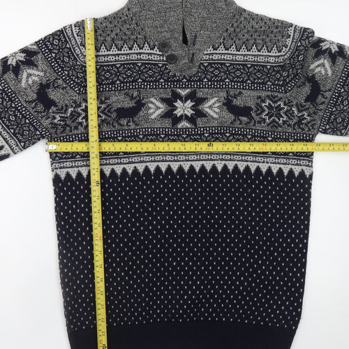 Next Men’s Grey Fair Isle Shawl Collar Jumper Medium