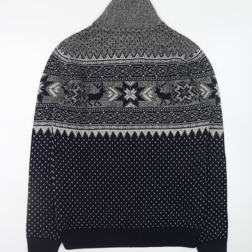 Next Men’s Grey Fair Isle Shawl Collar Jumper Medium