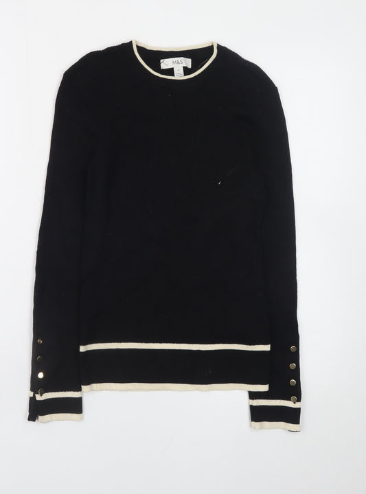 Marks and Spencer Women's Black Crew Neck Button Pullover Jumper Size 10