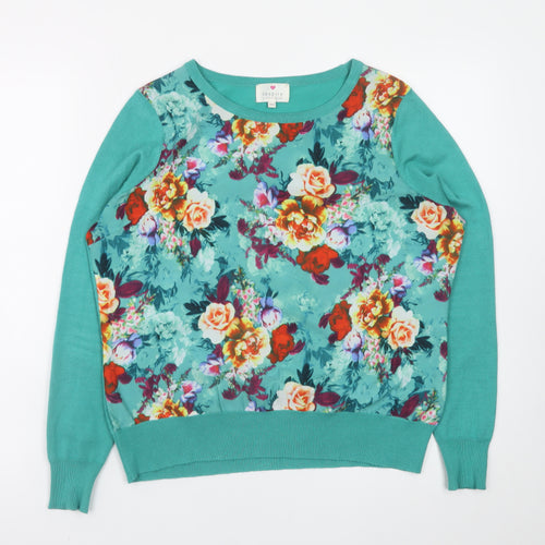 Inspire Collection Women's Green Floral Crew Neck Pullover Jumper M