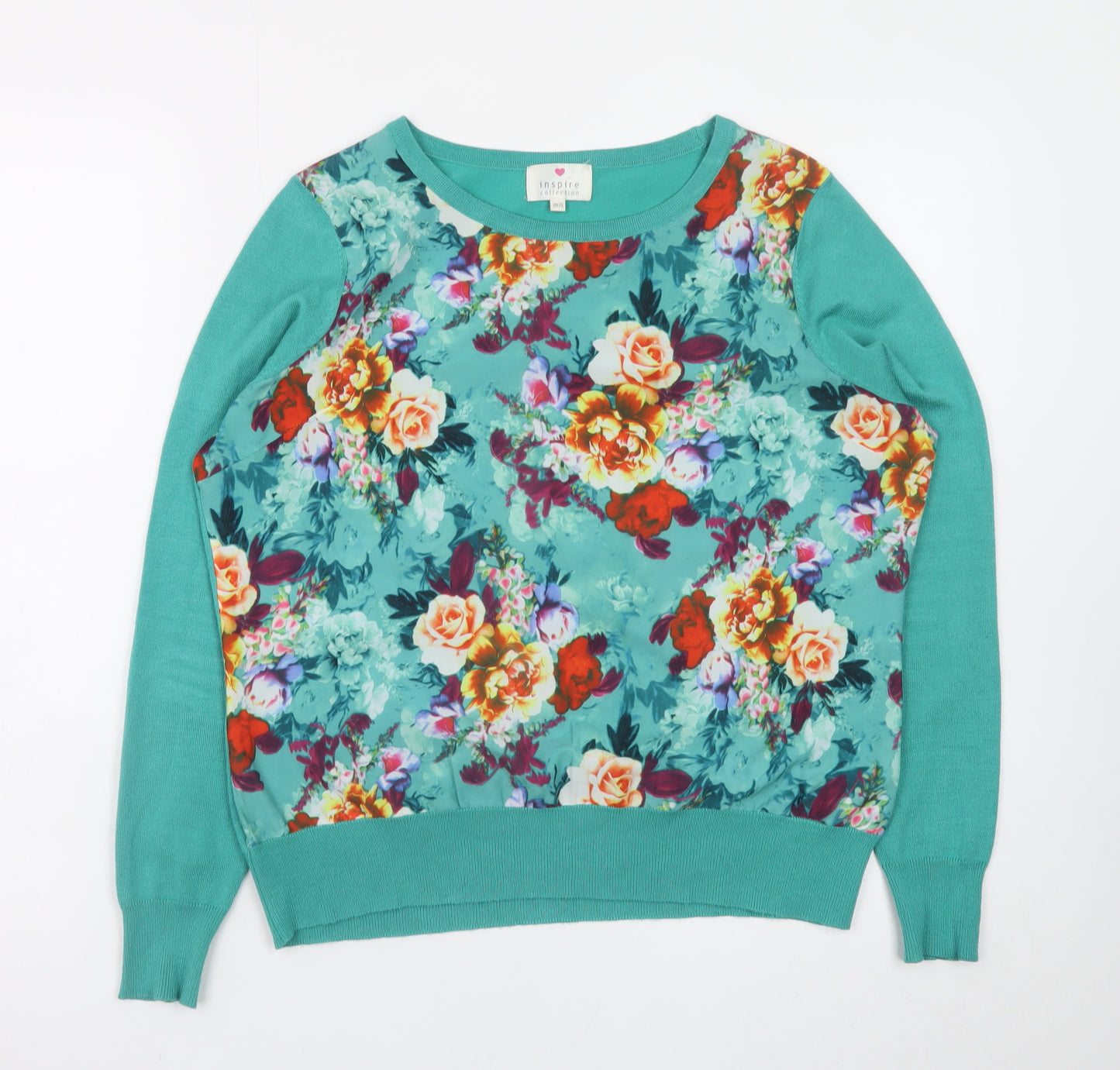 Inspire Collection Women's Green Floral Crew Neck Pullover Jumper M