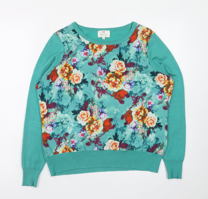 Inspire Collection Women's Green Floral Crew Neck Pullover Jumper M