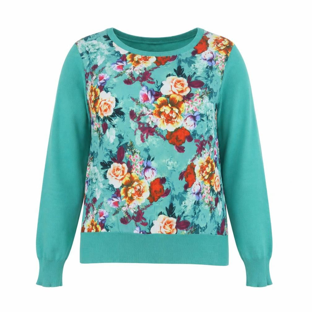 Front view of Inspire Collection Women's Green Floral Crew Neck jumper M