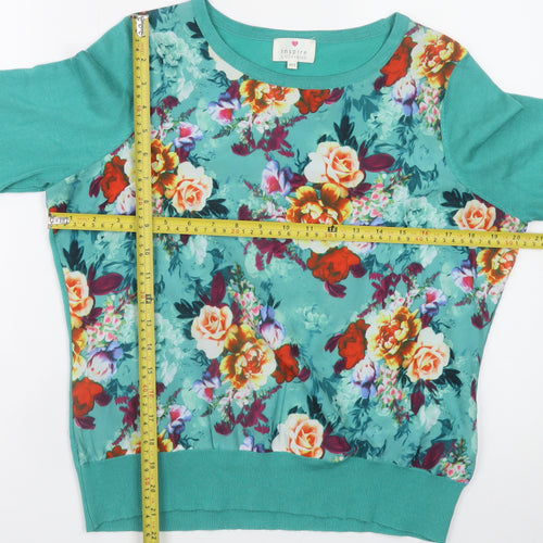 Inspire Collection Women's Green Floral Crew Neck Pullover Jumper M
