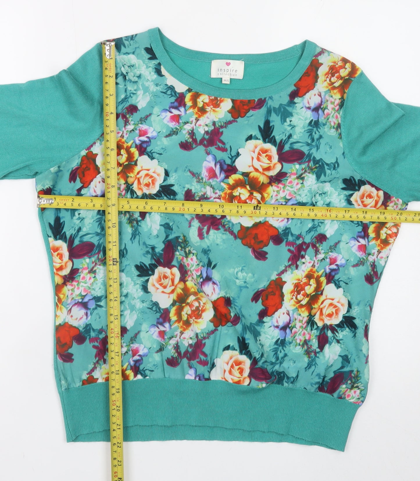 Inspire Collection Women's Green Floral Crew Neck Pullover Jumper M
