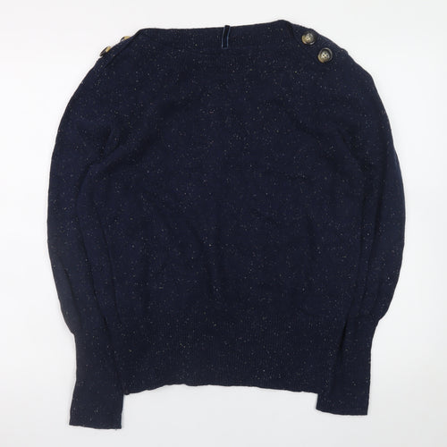 Marks and Spencer Women's Blue Crew Neck Button Pullover Jumper Size 16