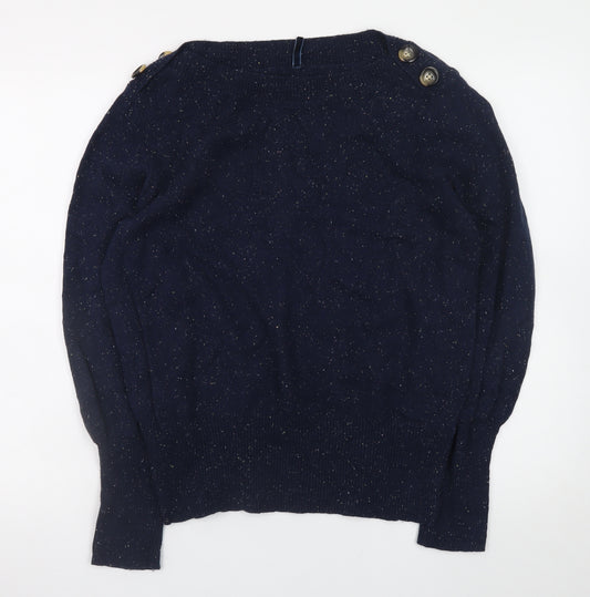 Marks and Spencer Women's Blue Crew Neck Button Pullover Jumper Size 16