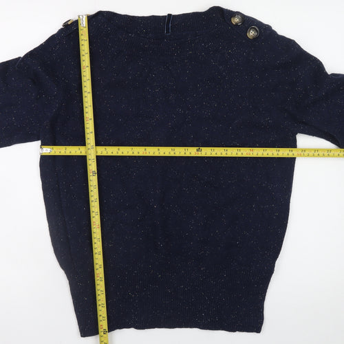 Marks and Spencer Women's Blue Crew Neck Button Pullover Jumper Size 16