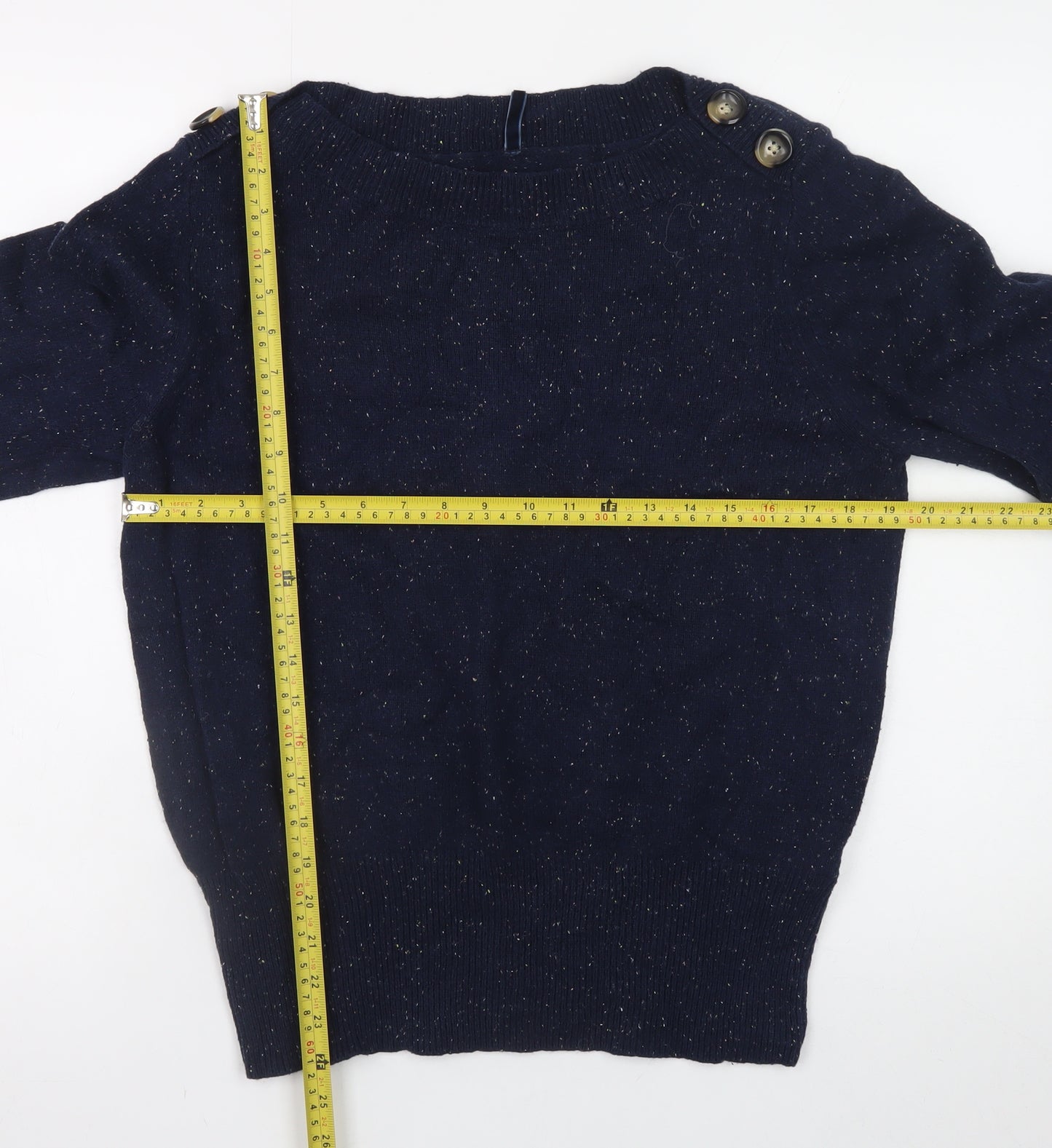 Marks and Spencer Women's Blue Crew Neck Button Pullover Jumper Size 16