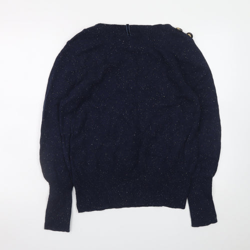Marks and Spencer Women's Blue Crew Neck Button Pullover Jumper Size 16