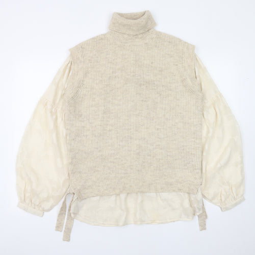 Next Women Beige Roll Neck Knit Jumper Medium