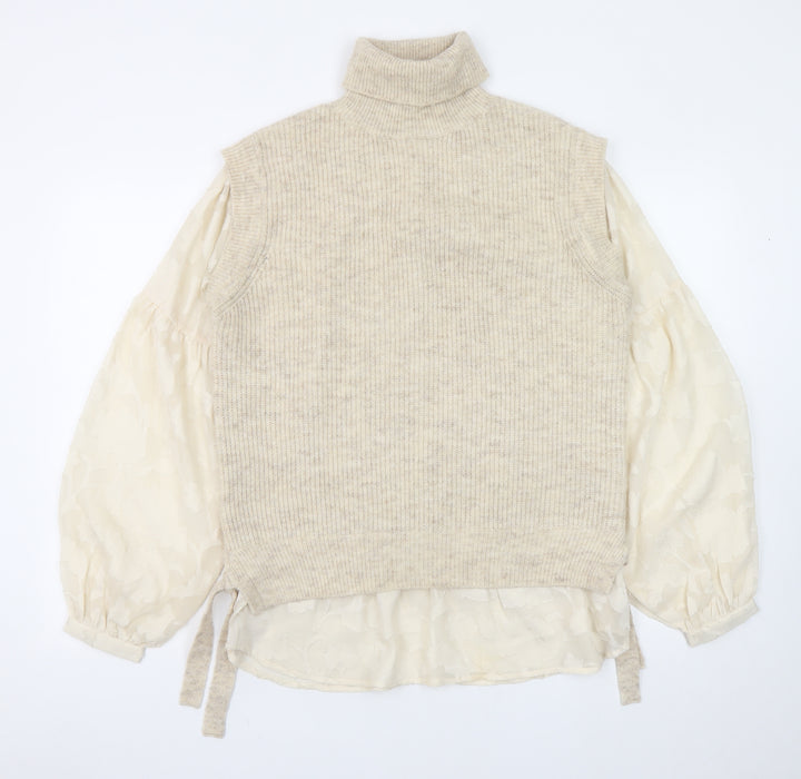 Next Women Beige Roll Neck Knit Jumper Medium