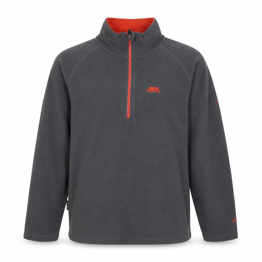Front view of Trespass Men's Grey Fleece 1/4 Zip Pullover Sweatshirt, size M