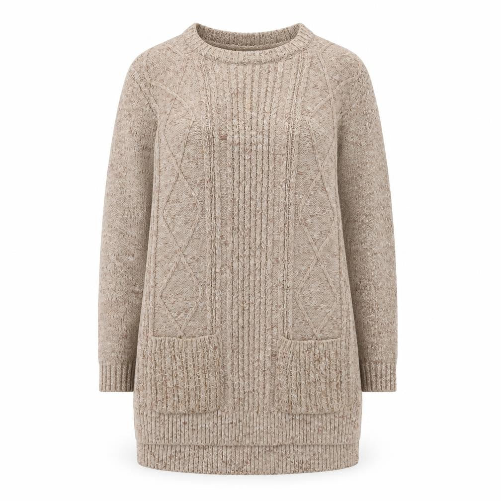 Fat Face Women Beige Knit Jumper Dress Size 8 Long Sleeve Casual Wool Blend