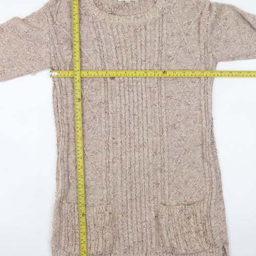 Fat Face Women Beige Knit Jumper Dress Size 8 Long Sleeve Casual Wool Blend