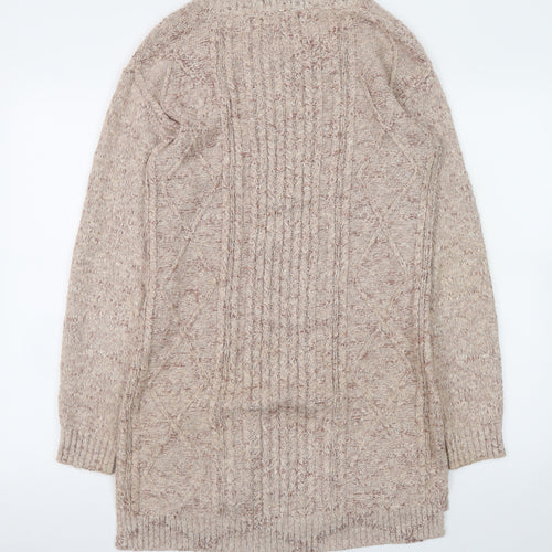 Fat Face Women Beige Knit Jumper Dress Size 8 Long Sleeve Casual Wool Blend