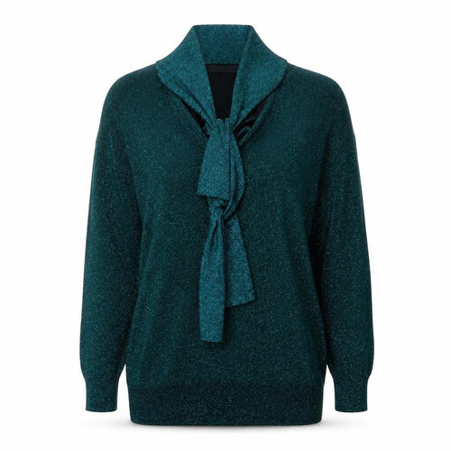M&Co Women's Green Size 10 V-Neck Bow Glitter Pullover Jumper