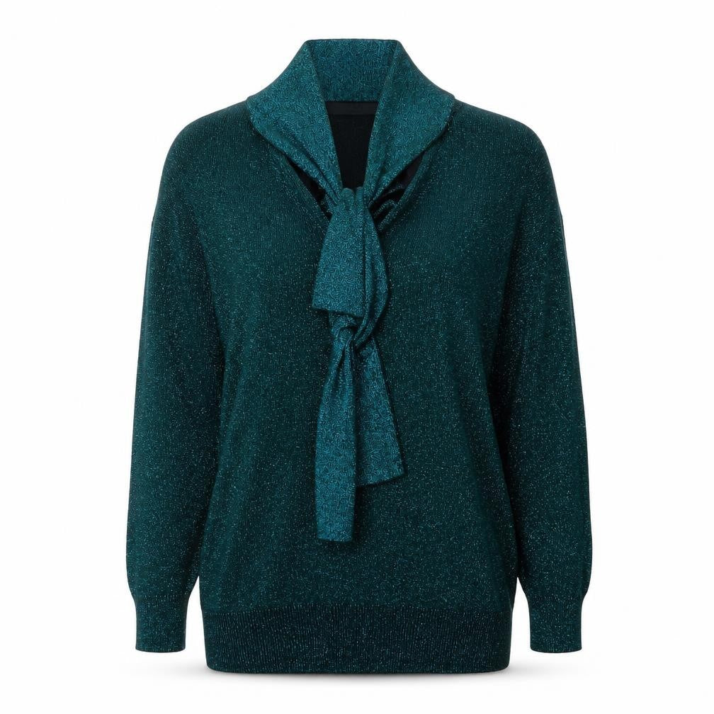 M&Co Women's Green Size 10 V-Neck Bow Glitter Pullover Jumper