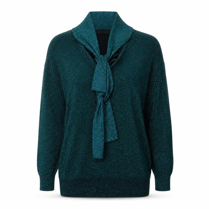 M&Co Women's Green Size 10 V-Neck Bow Glitter Pullover Jumper