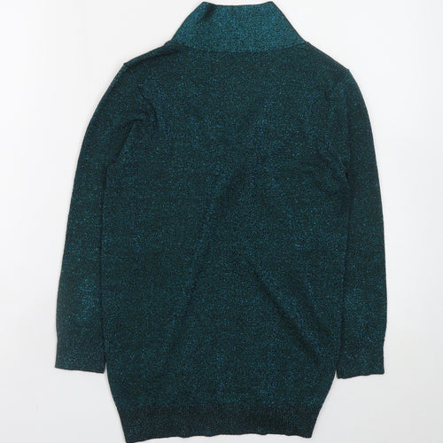 M&Co Women's Green Size 10 V-Neck Bow Glitter Pullover Jumper