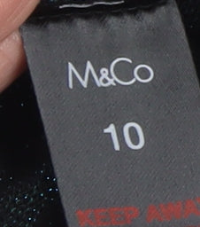 M&Co Women's Green Size 10 V-Neck Bow Glitter Pullover Jumper