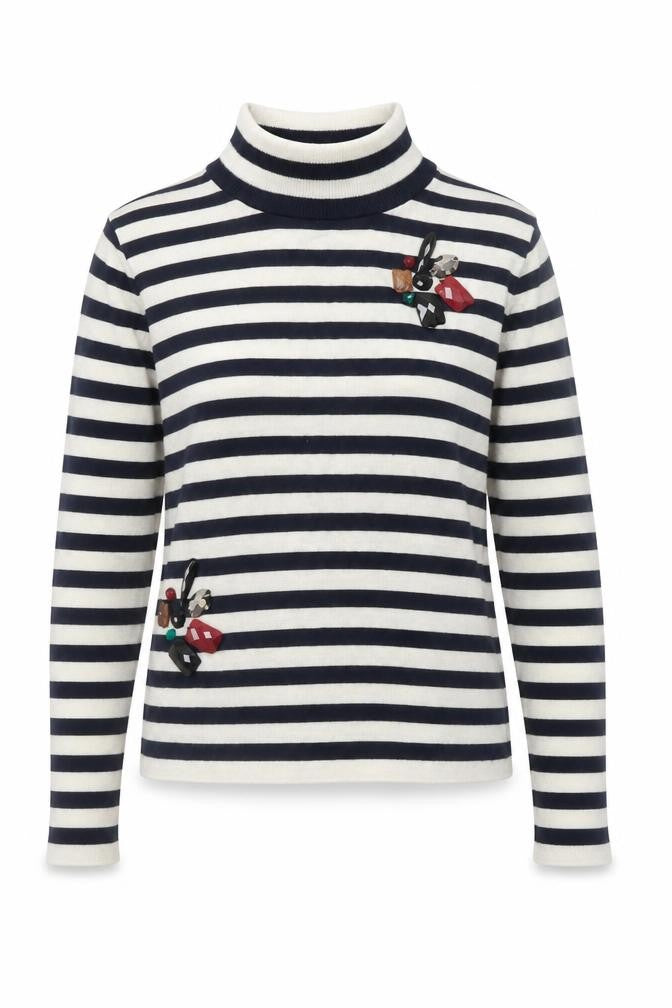 Front view of Zara Women Multicoloured Mock Neck Striped Wool Knit Jumper, size 8