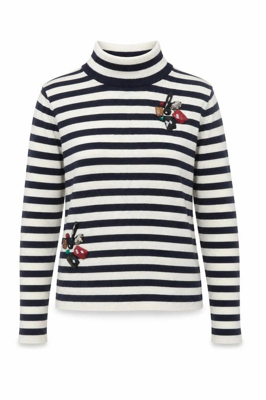 Front view of Zara Women Multicoloured Mock Neck Striped Wool Knit Jumper, size 8
