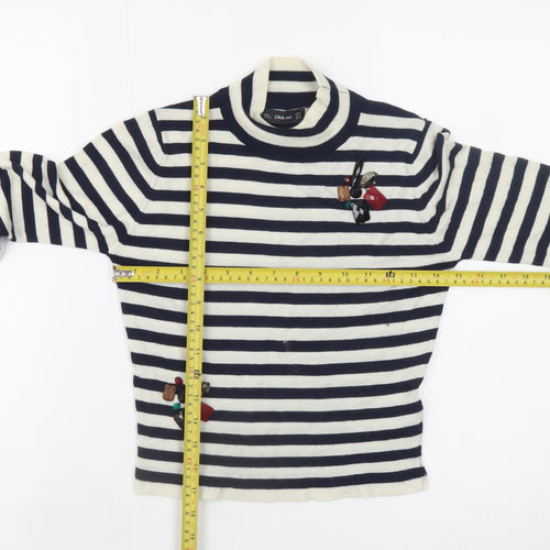 Zara Women Multicoloured Mock Neck Striped Wool Knit Jumper Size 8