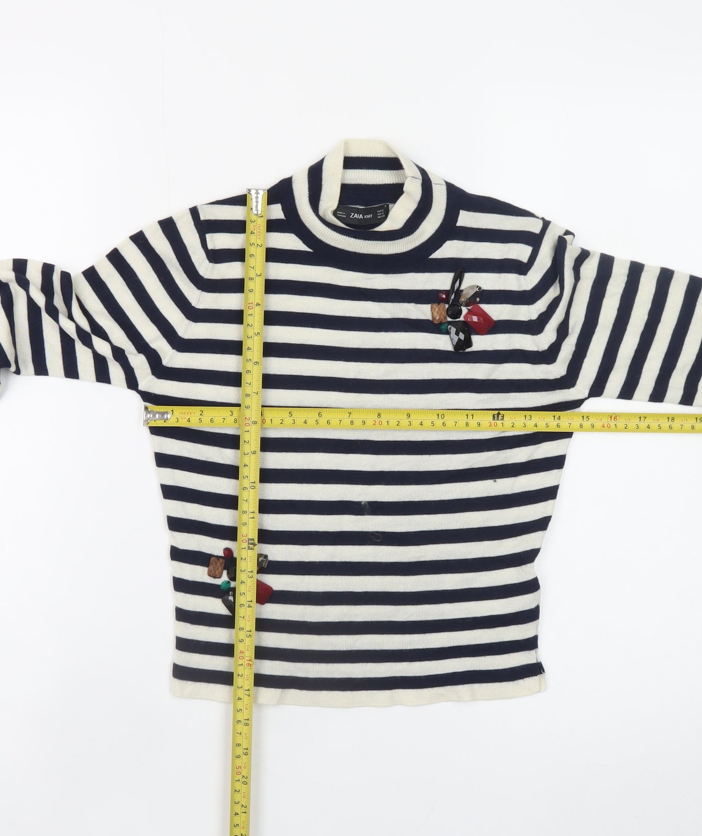 Zara Women Multicoloured Mock Neck Striped Wool Knit Jumper Size 8