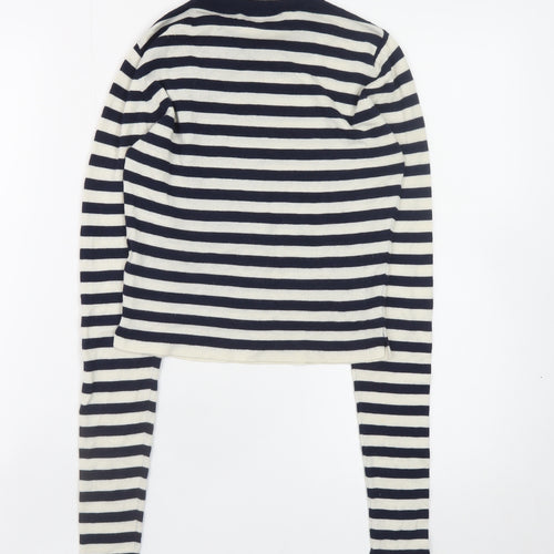 Zara Women Multicoloured Mock Neck Striped Wool Knit Jumper Size 8