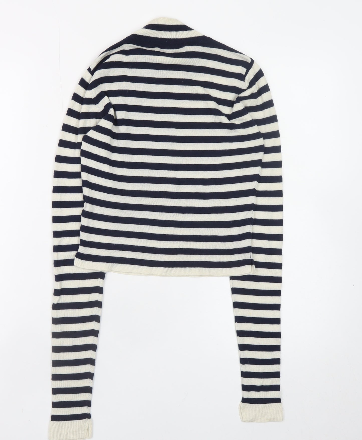 Zara Women Multicoloured Mock Neck Striped Wool Knit Jumper Size 8