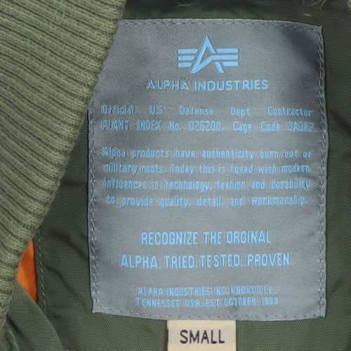 Alpha Industries Men's Green Bomber Jacket Size S Military Style