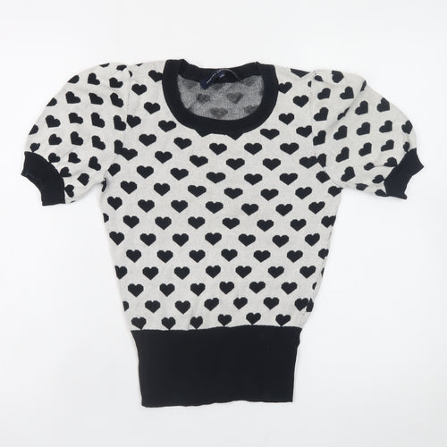 French Connection Women's Black Heart Print Cotton Pullover Jumper XS