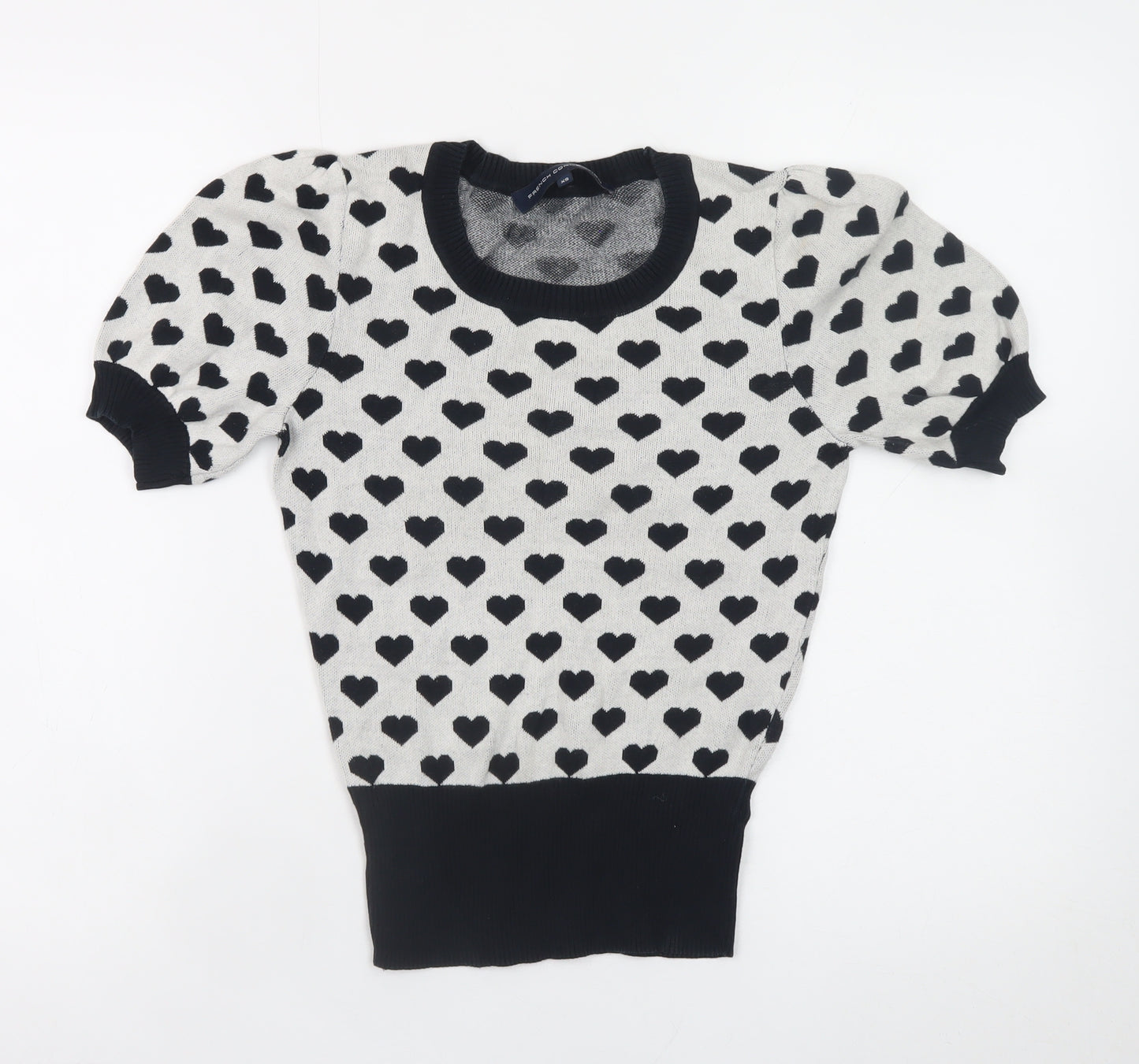 French Connection Women's Black Heart Print Cotton Pullover Jumper XS